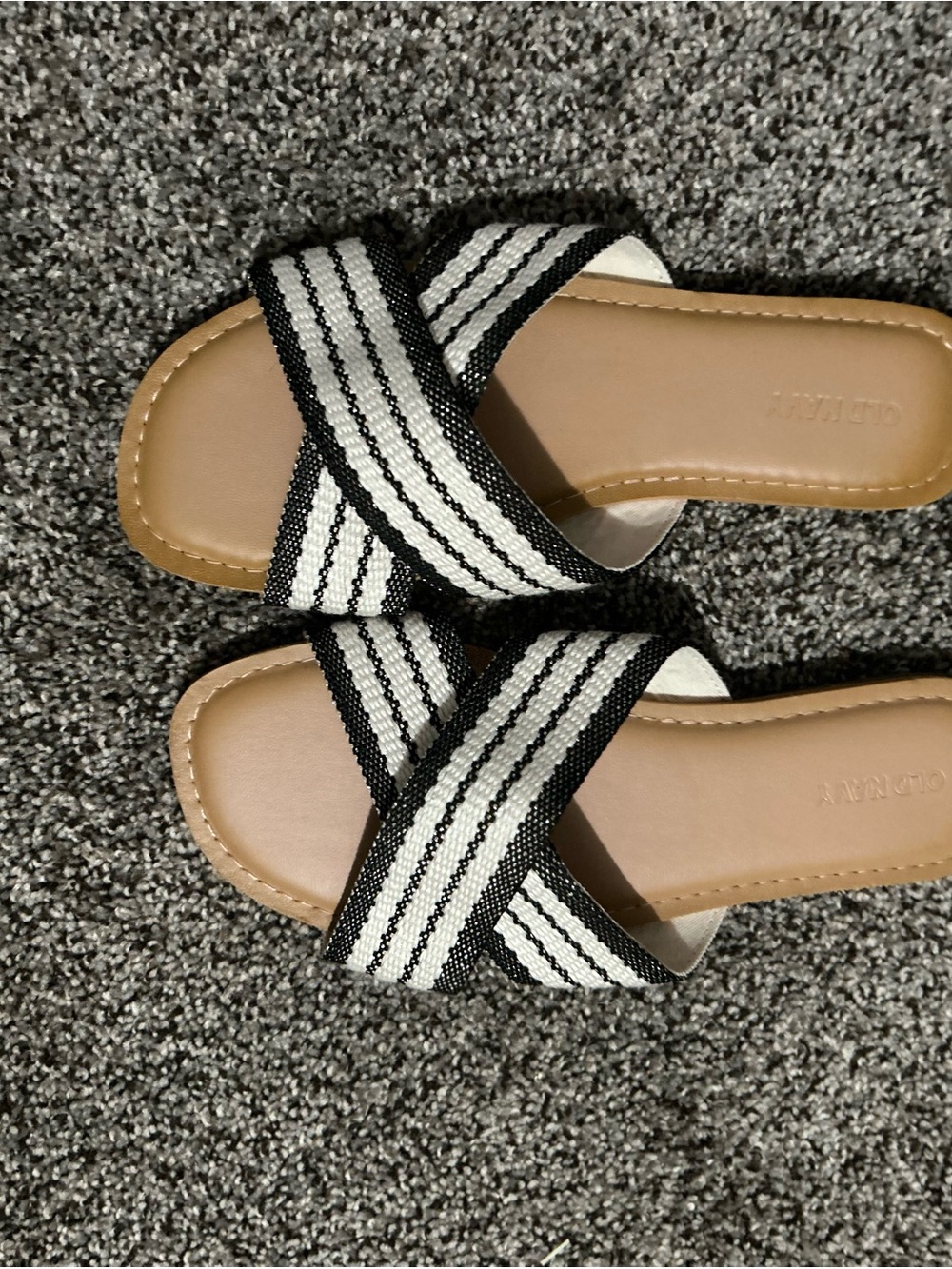 Old Navy Black & White Striped Crossover Slide Sandals